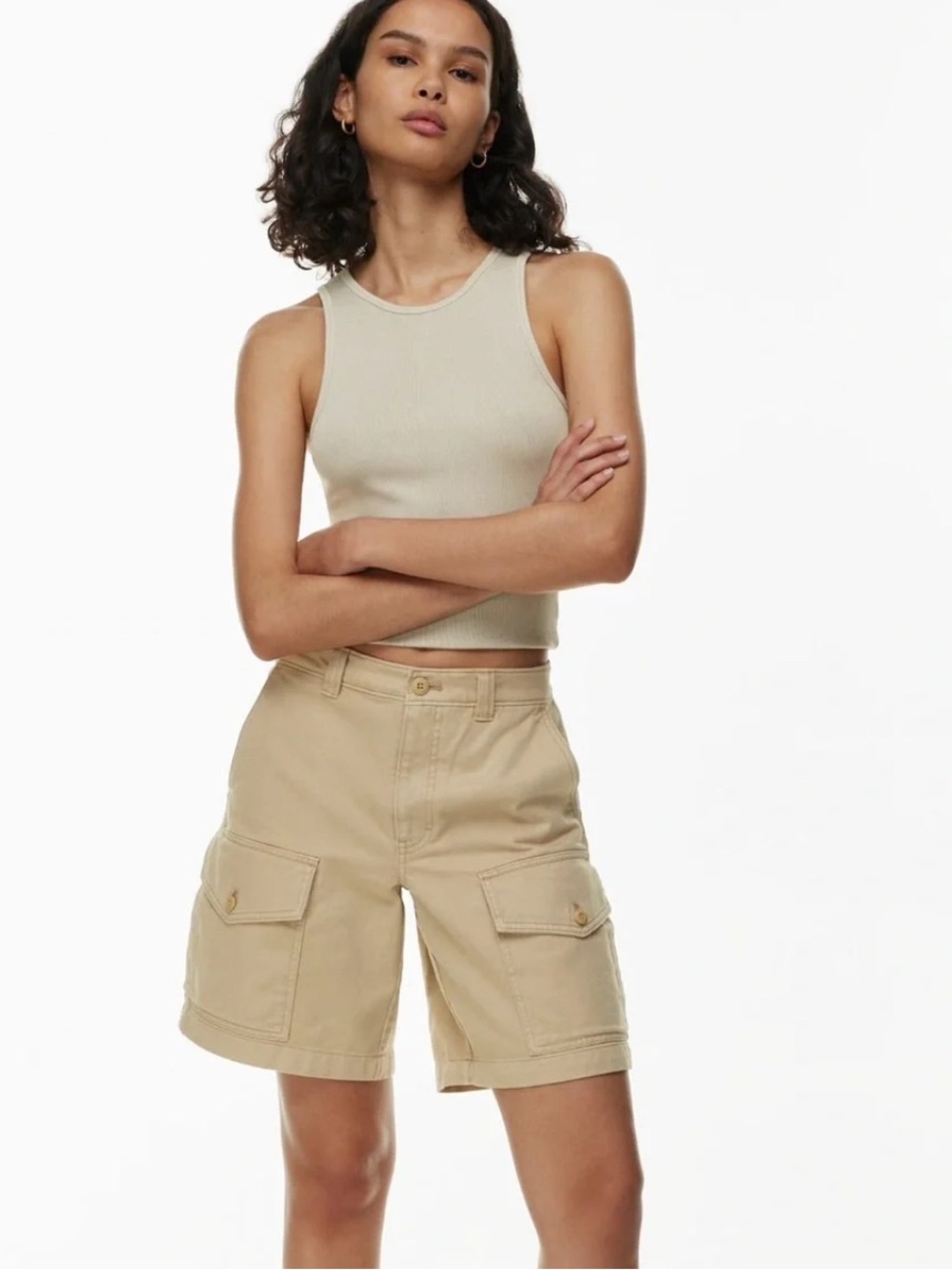 TNA Beige Cargo Shorts with Elastic Waist